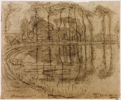 Farmhouse with Trees by the Water by Piet Mondrian